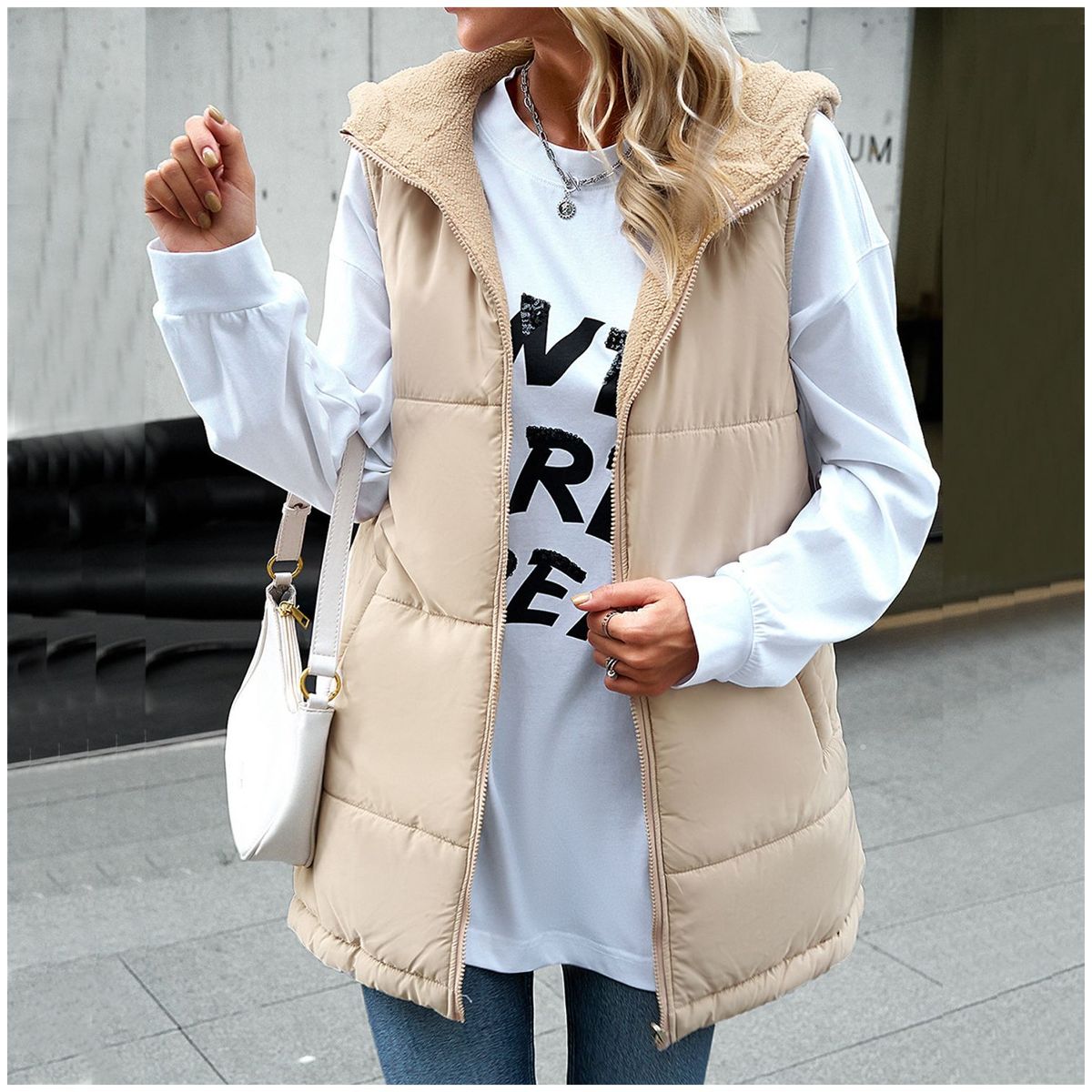 TIOZONEY - Chaqueta Chiporro Mujer sin mangas - Beige