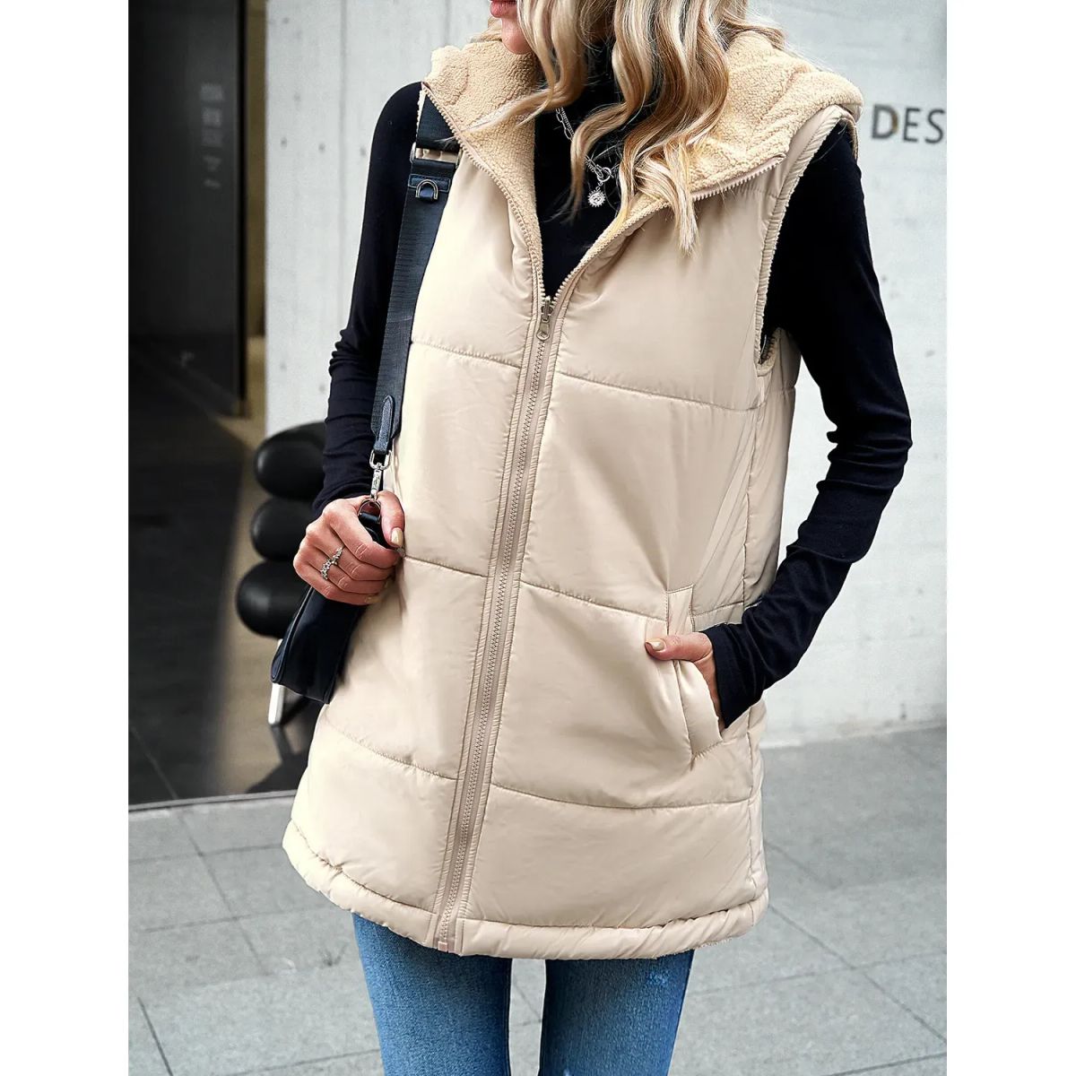 TIOZONEY - Chaqueta Chiporro Mujer sin mangas - Beige