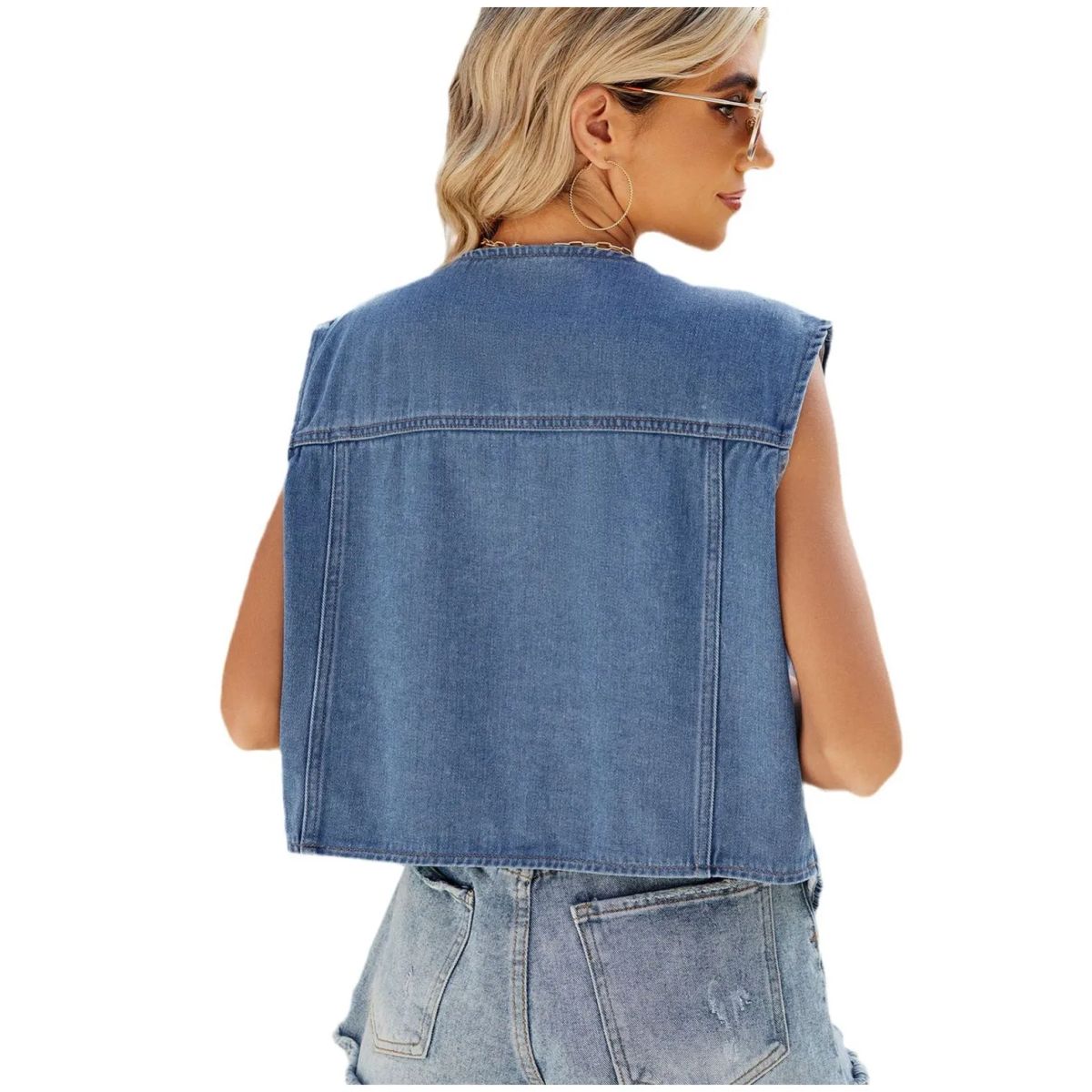 TIOZONEY - Chaqueta vaquera sin mangas Mujer