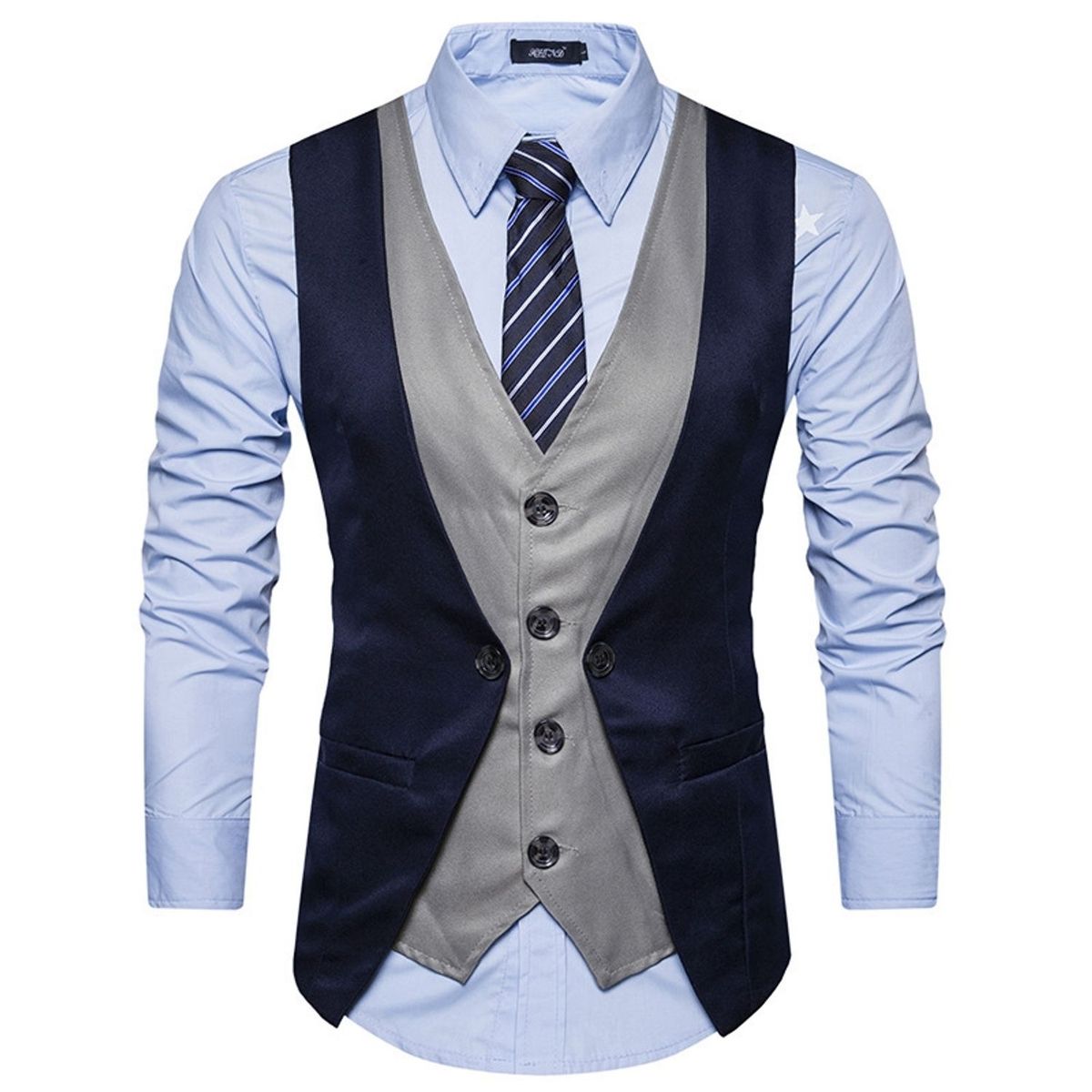 TIOZONEY - Traje Chaleco para Hombre-Gris