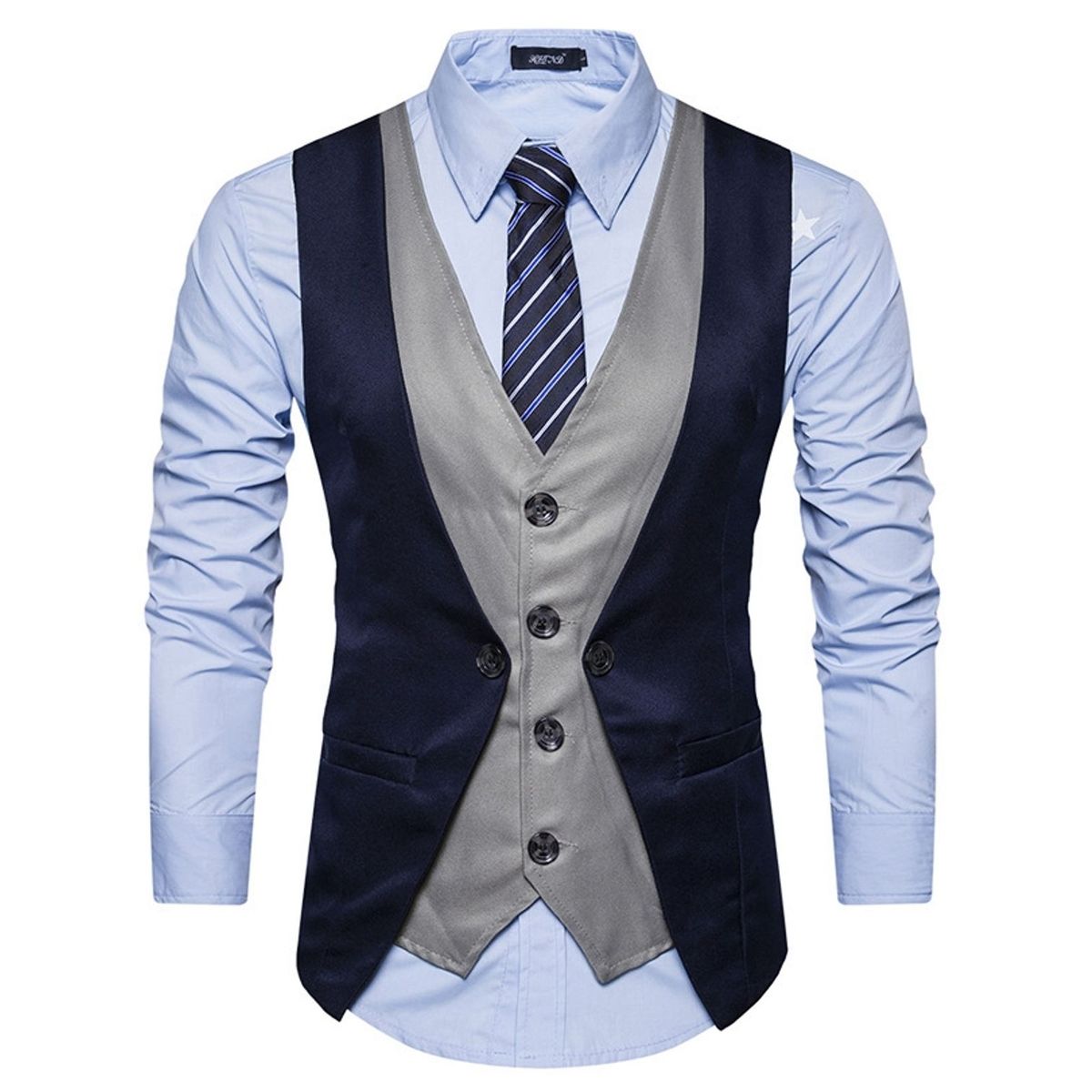 TIOZONEY - Traje Chaleco para Hombre-Gris