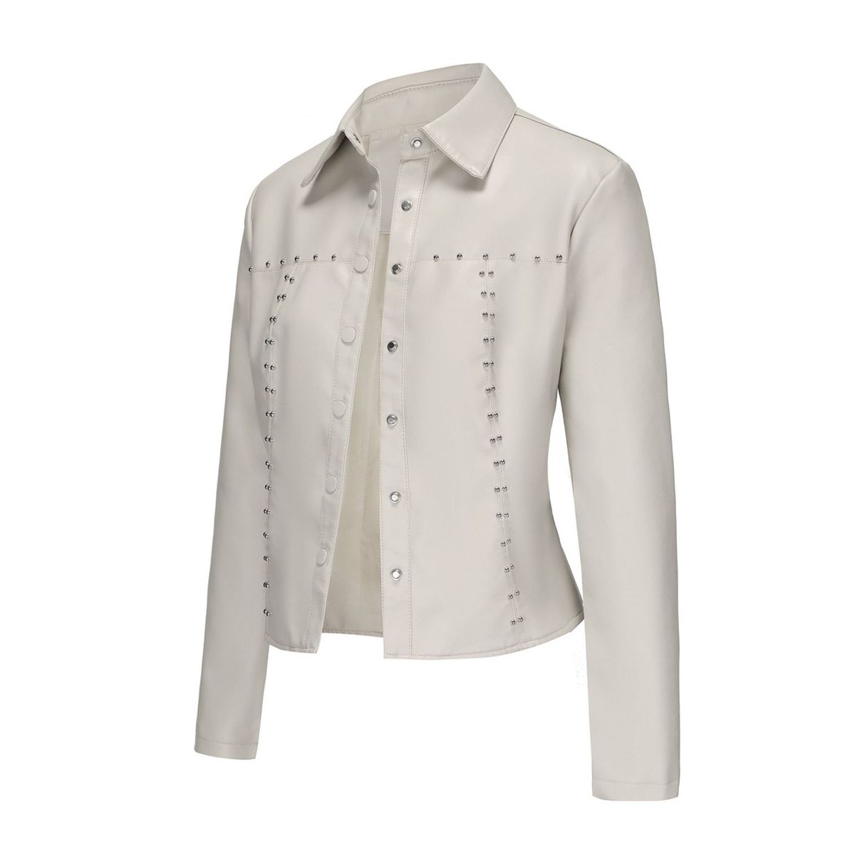 TIOZONEY - Chaqueta de PU con tachuelas para mujer-Blanco