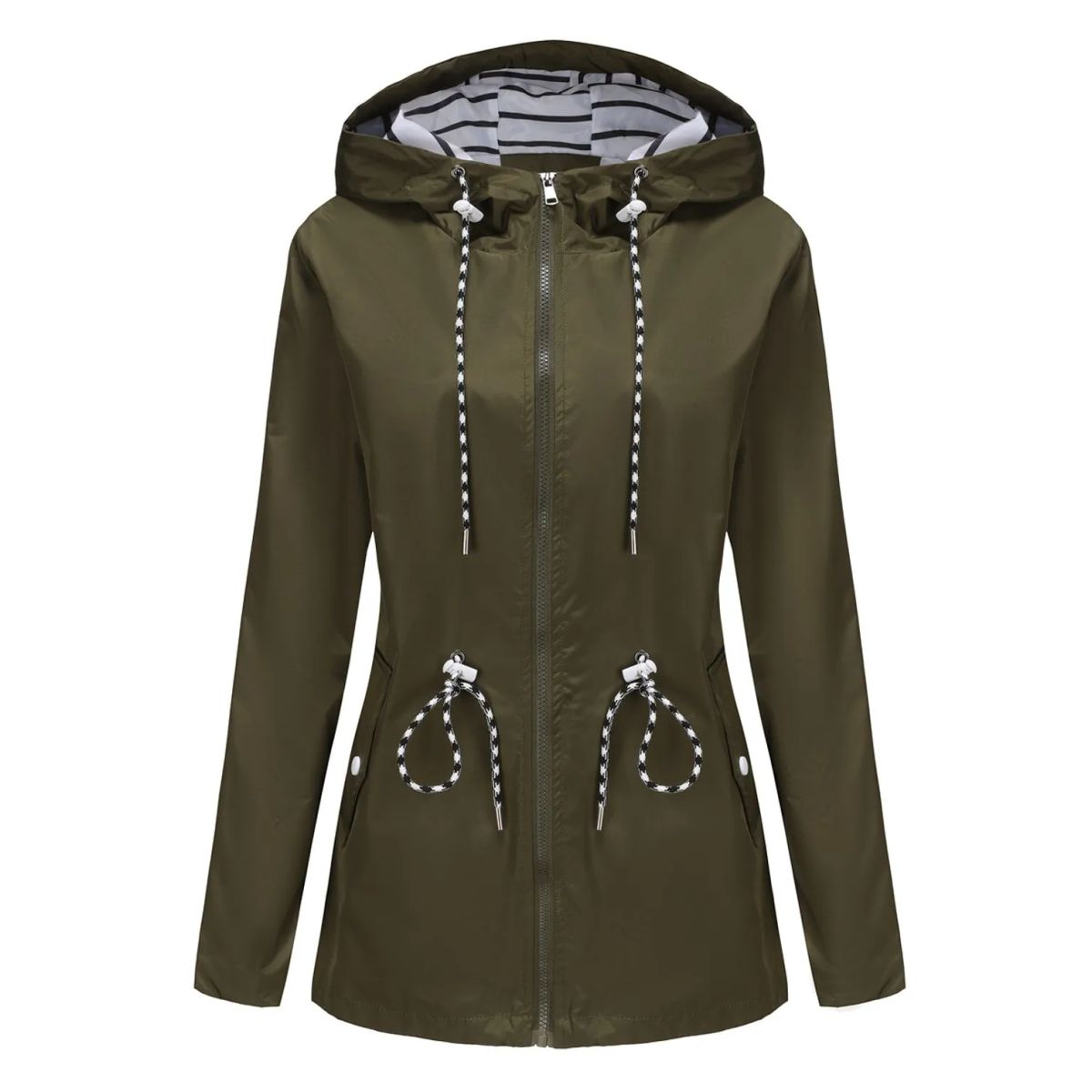TIOZONEY - Cortavientos impermeable con gorro para mujer - Verde