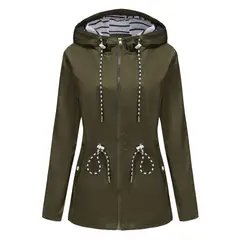 TIOZONEY - Cortavientos impermeable con gorro para mujer - Verde