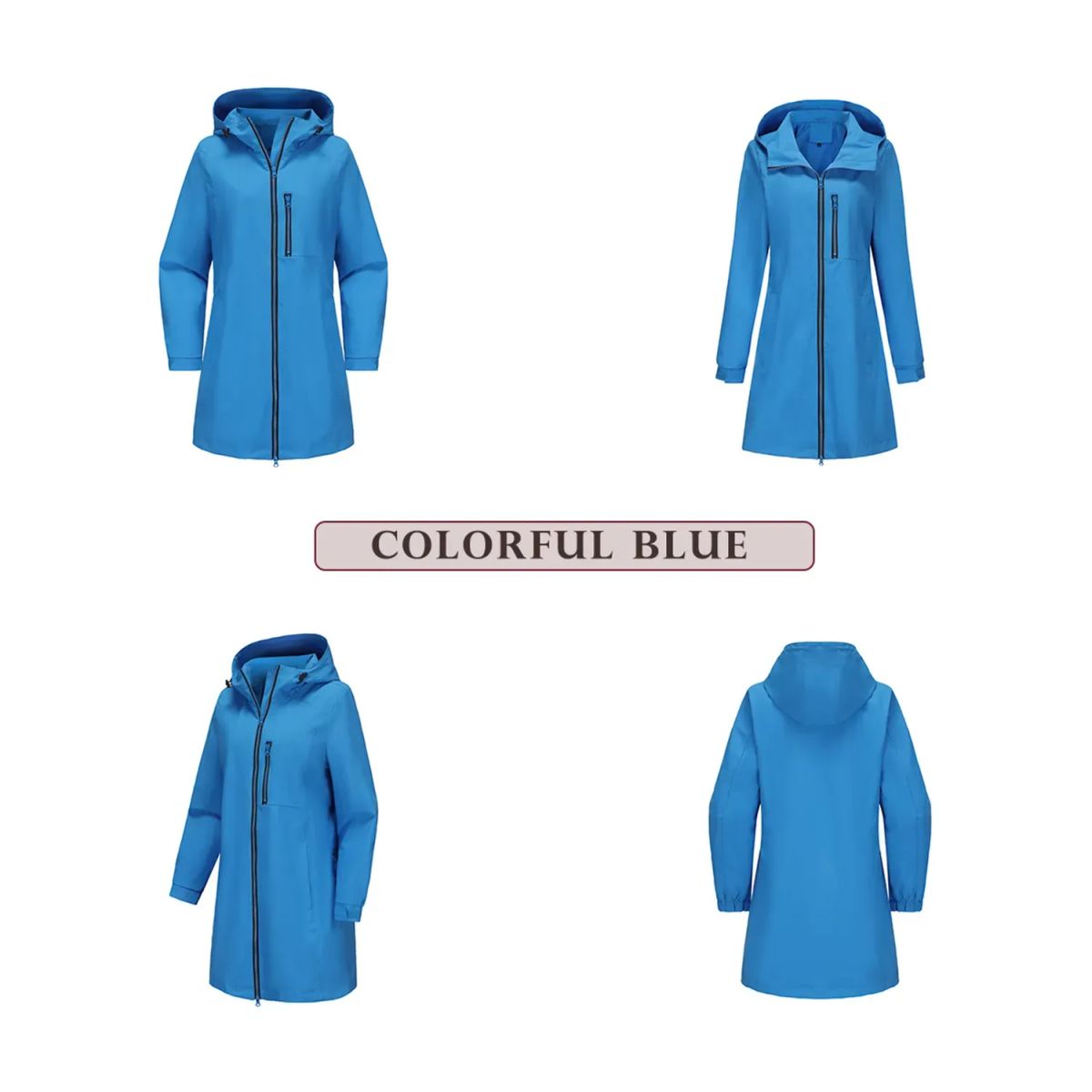 TIOZONEY - Chaqueta impermeable con capucha para mujer-Azul