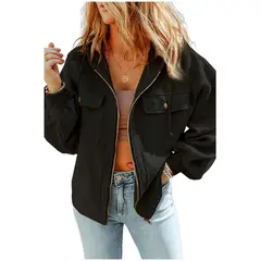 TIOZONEY - Chaqueta con capucha de peluche - Negro