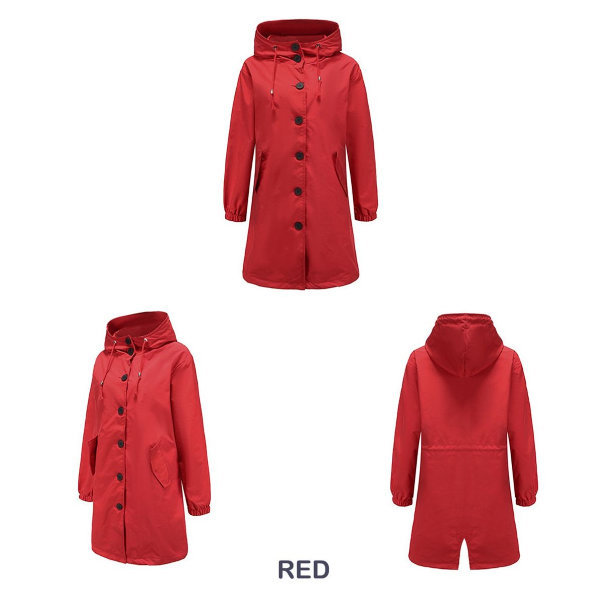 TIOZONEY - Cortavientos largo impermeable con gorro - Rojo