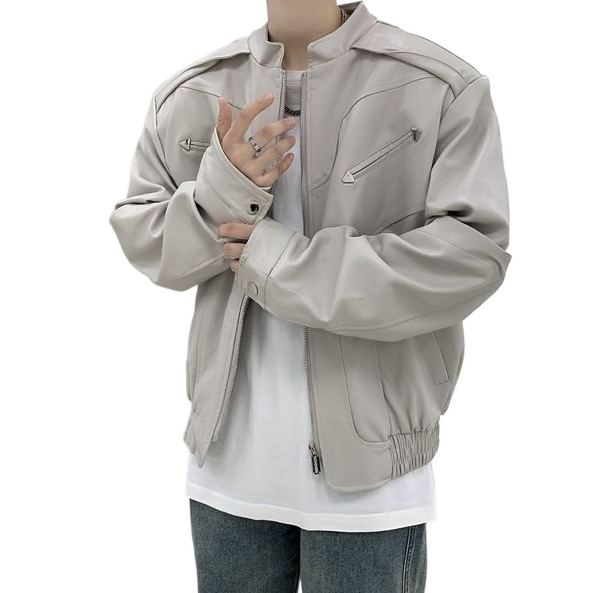 TIOZONEY - Chaqueta de PU para locomotoras cortas - Gris