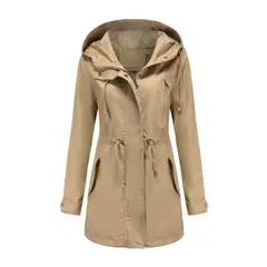 TIOZONEY - Cortavientos largo con gorro para mujer - Beige