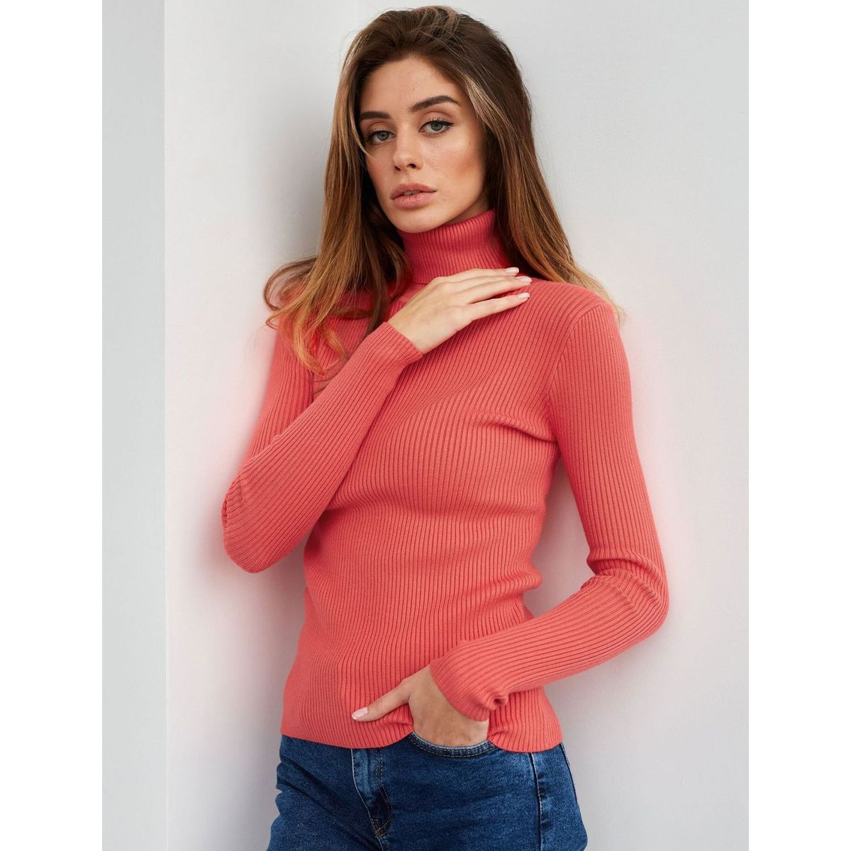 TIOZONEY - Sweater De Cuello Alto Mujer - Rosado