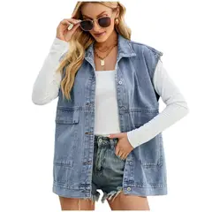 TIOZONEY - Chaqueta Jeans sin mangas Mujer