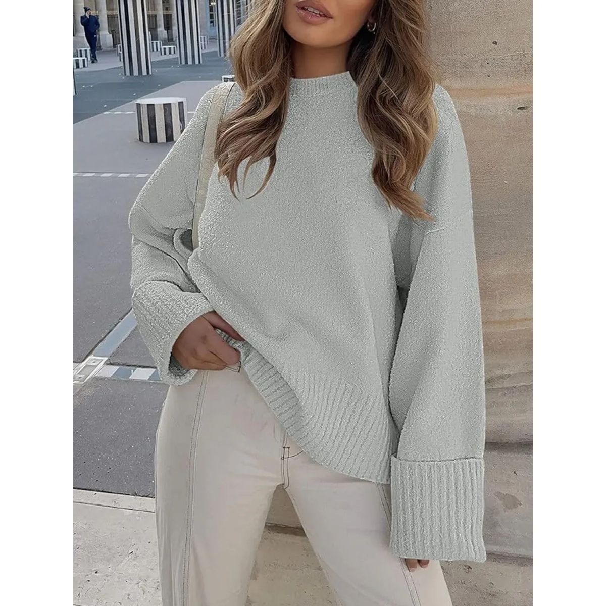 TIOZONEY - Suéter de manga larga mujer - Gris