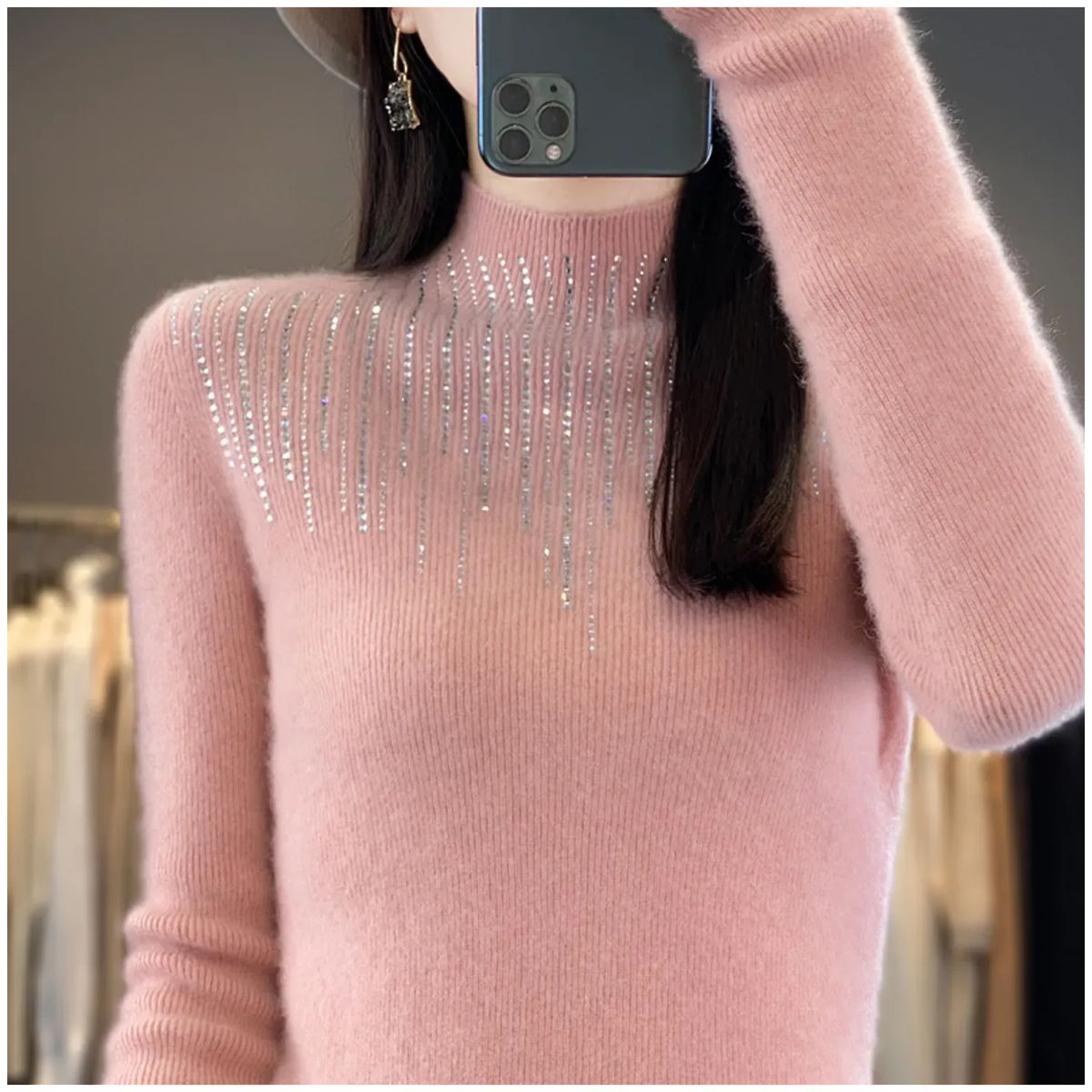 TIOZONEY - Suéter de cuello medio alto para mujeres - Rosado