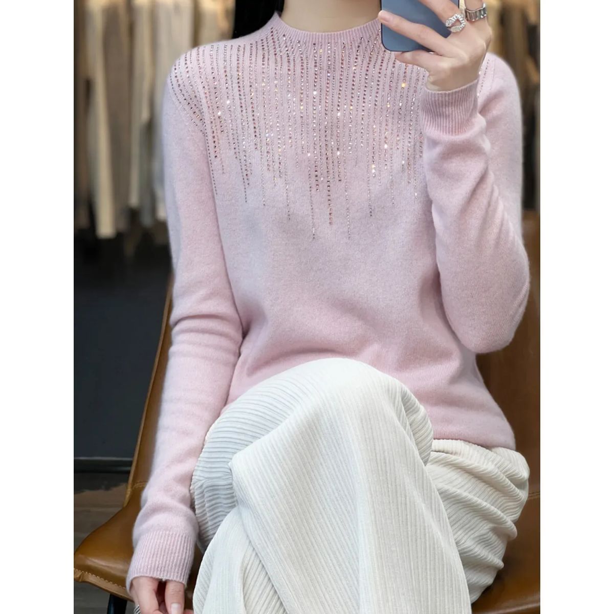 TIOZONEY - Suéter de cuello medio alto para mujeres - Rosado