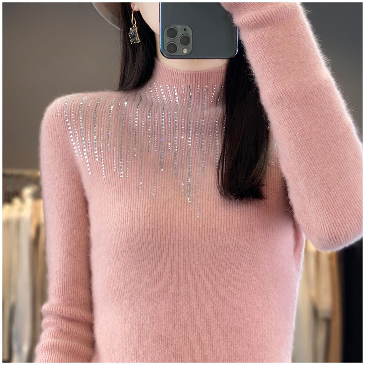 TIOZONEY - Suéter de cuello medio alto para mujeres - Rosado