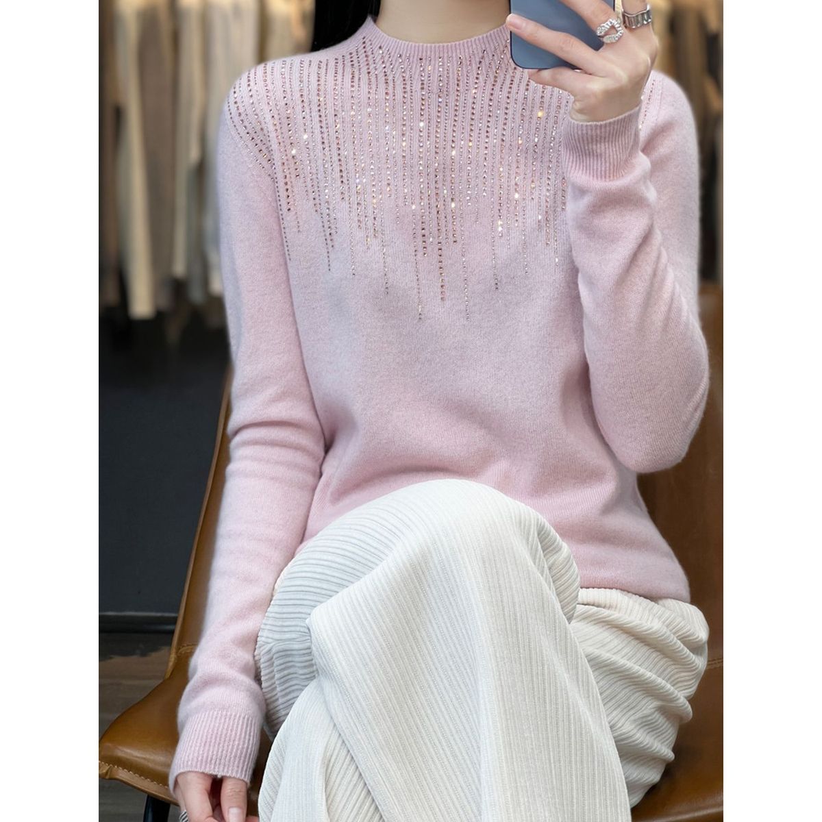 TIOZONEY - Suéter de cuello medio alto para mujeres - Rosado