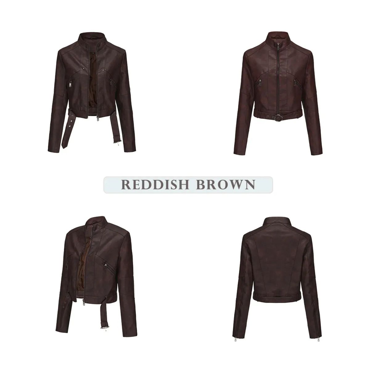 TIOZONEY - Chaqueta de piel con cremallera para mujer-Marrón