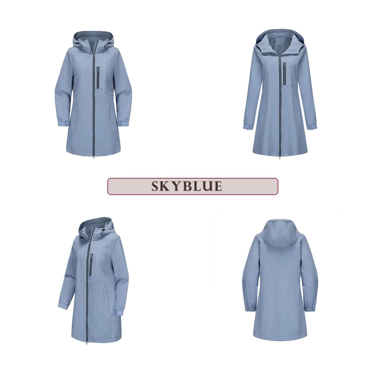 TIOZONEY - Chaqueta impermeable con capucha para mujer-Azul