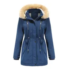 TIOZONEY - Abrigo grueso con gorro desmontable para mujer - Azul