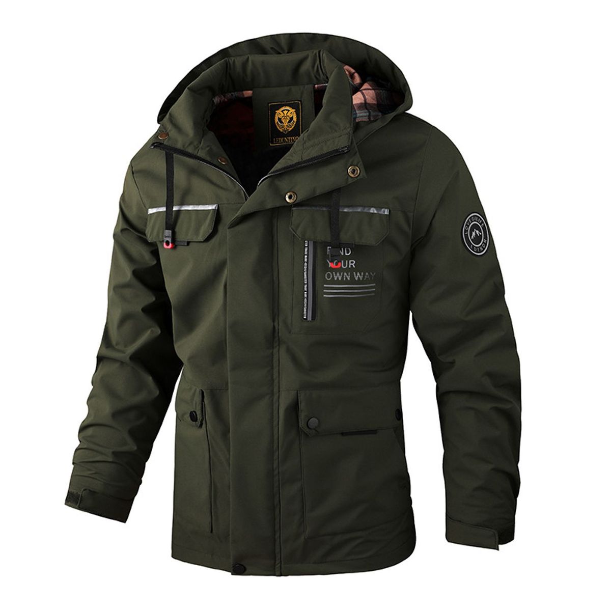 TIOZONEY - Chaqueta con gorro y cuello para hombre - Verde