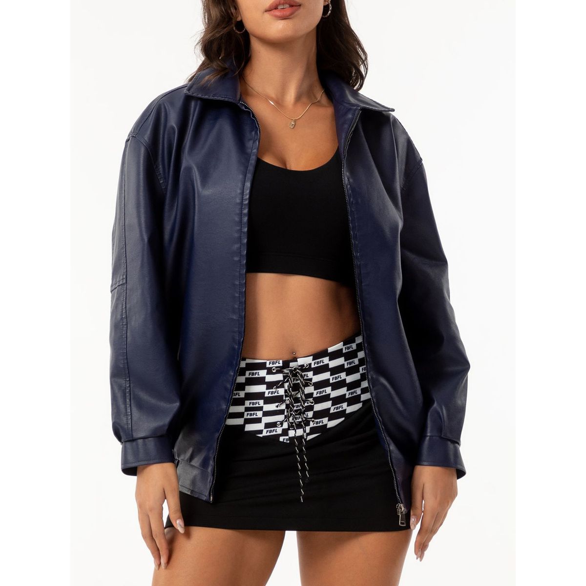 TIOZONEY - Chaqueta de PU para mujer con cinturón