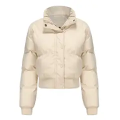 TIOZONEY - Chaqueta de cuello alto para mujer - Blanco