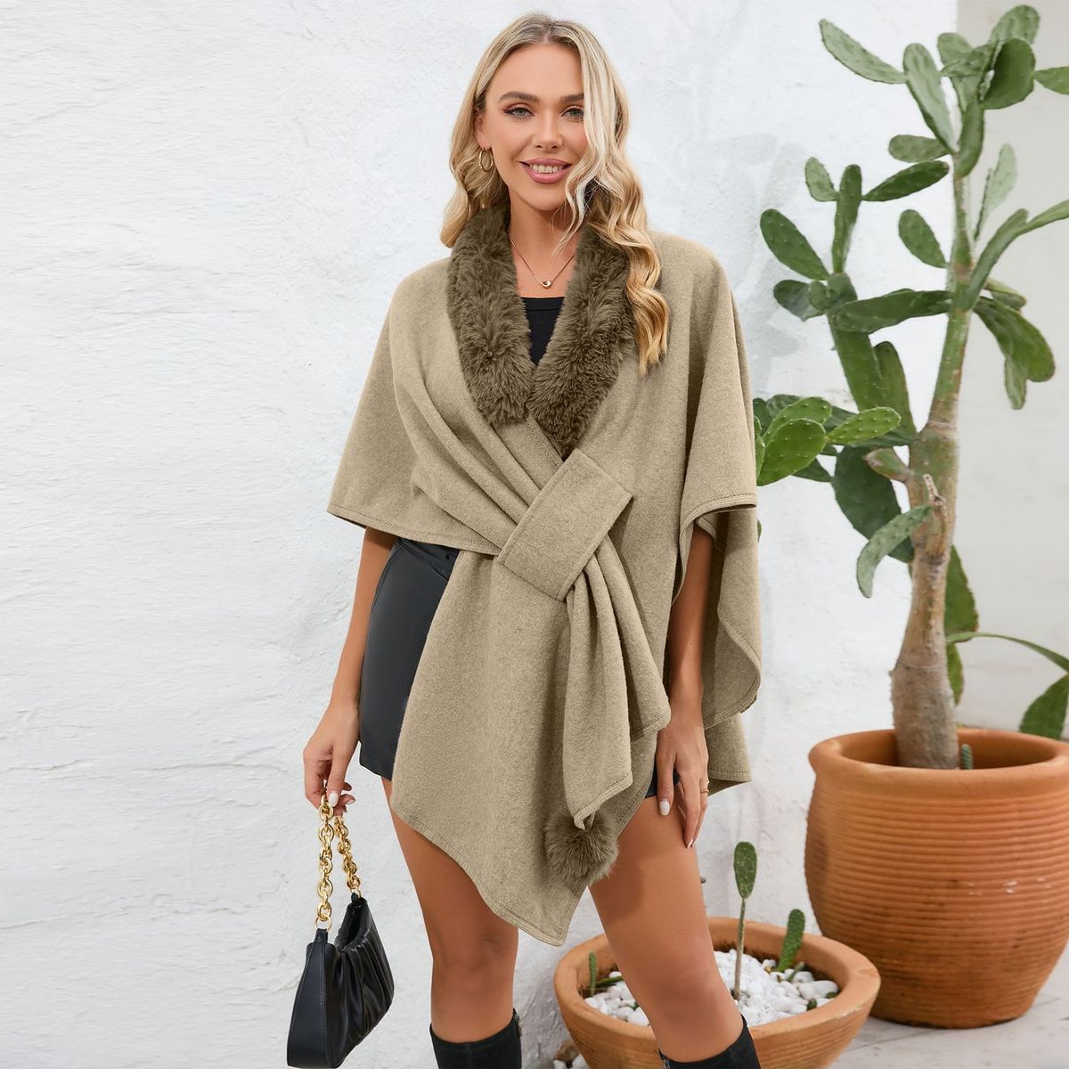 TIOZONEY - Chaqueta Efecto Gamuza Mujer