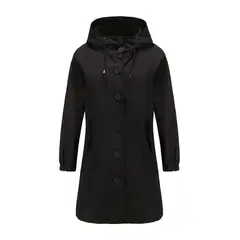 TIOZONEY - Cortavientos largo impermeable con gorro - Negro