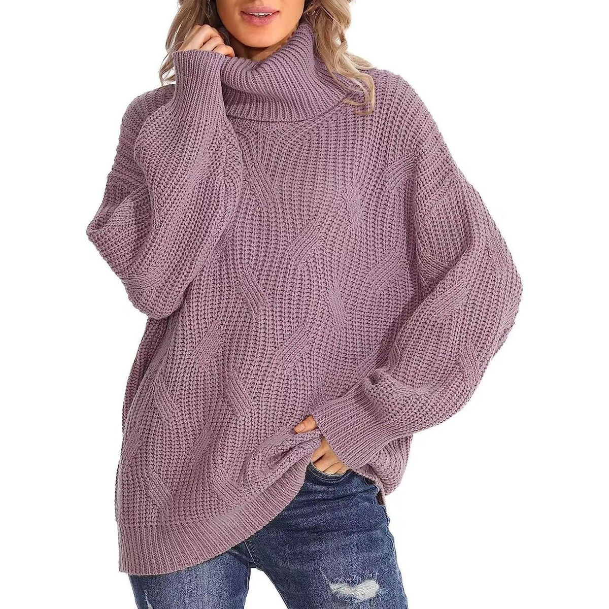 TIOZONEY - Sweater Cuello de Cuello Alto Mujer