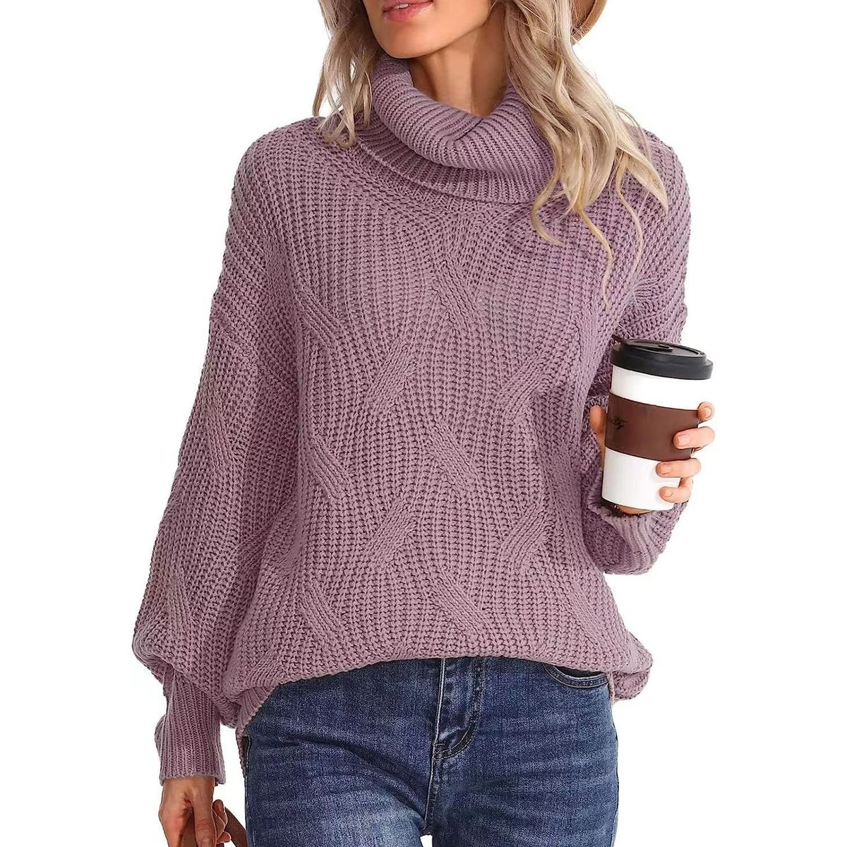 TIOZONEY - Sweater Cuello de Cuello Alto Mujer