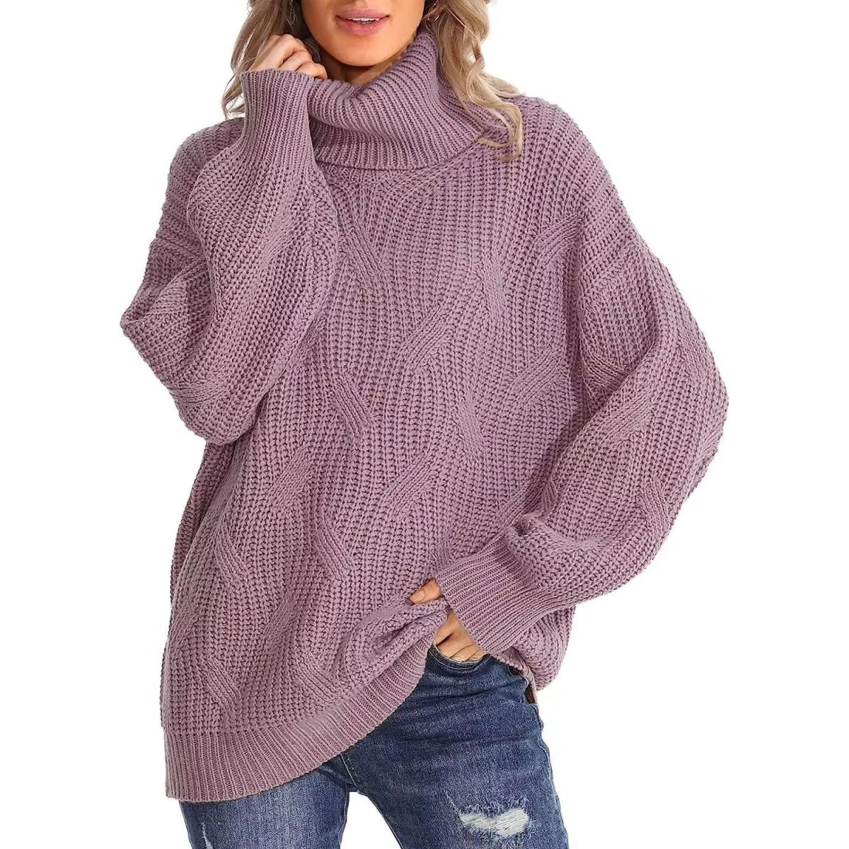 TIOZONEY - Sweater Cuello de Cuello Alto Mujer