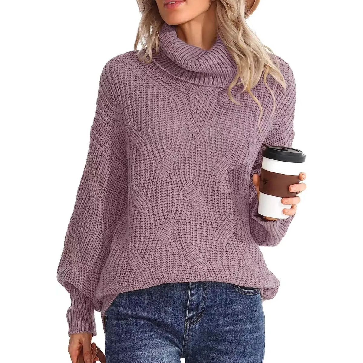 TIOZONEY - Sweater Cuello de Cuello Alto Mujer