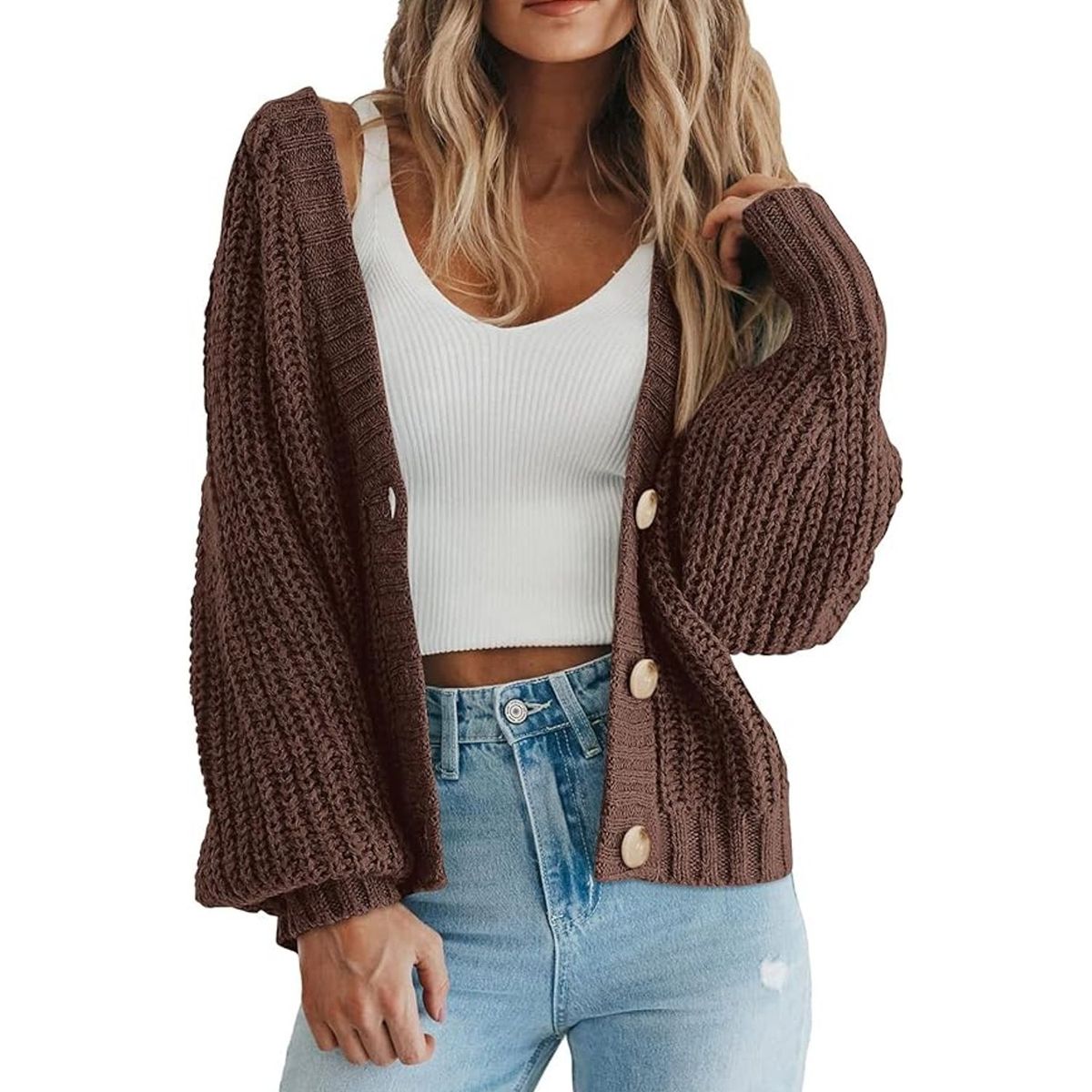 TIOZONEY - Sweater con botones y gorro para mujer
