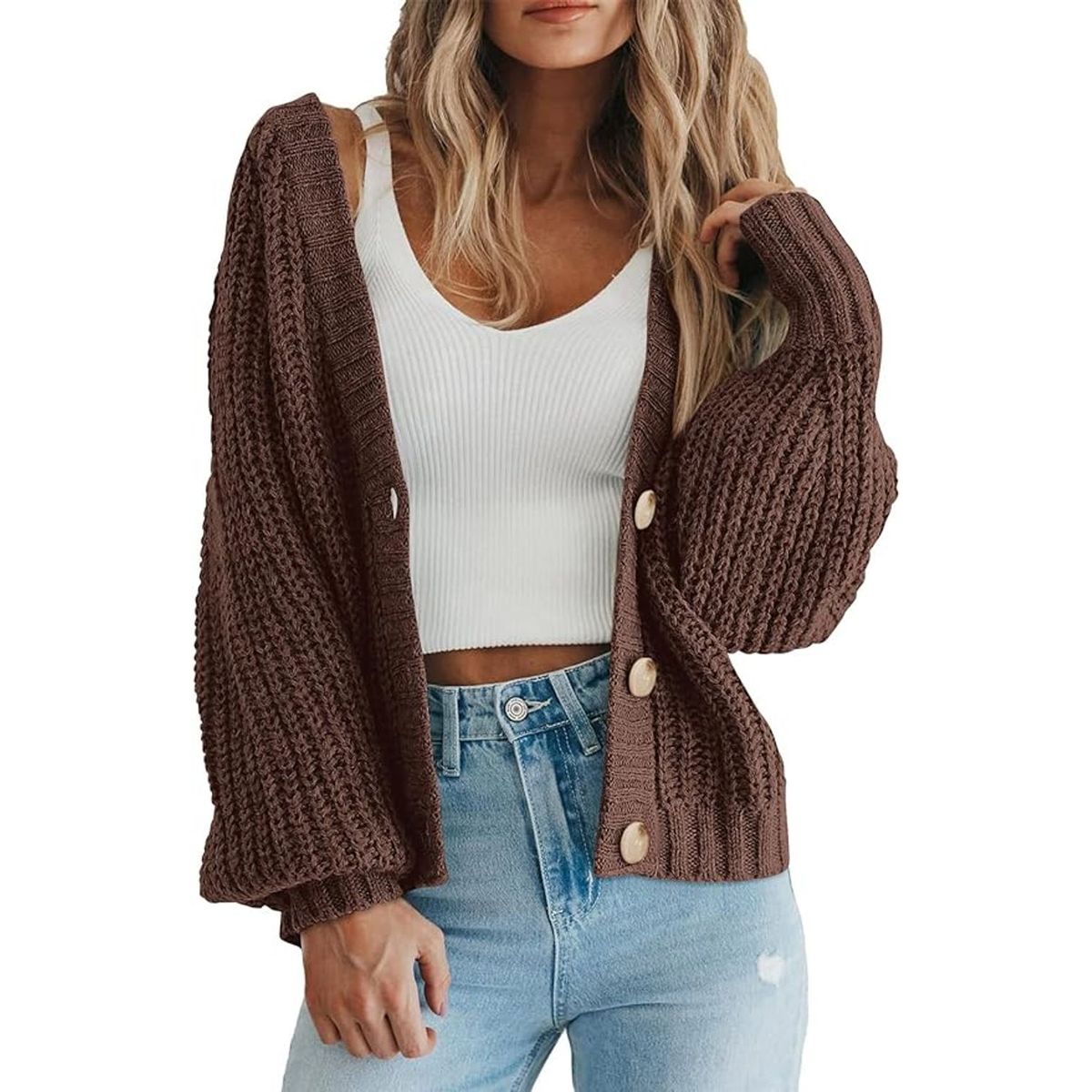 TIOZONEY - Sweater con botones y gorro para mujer
