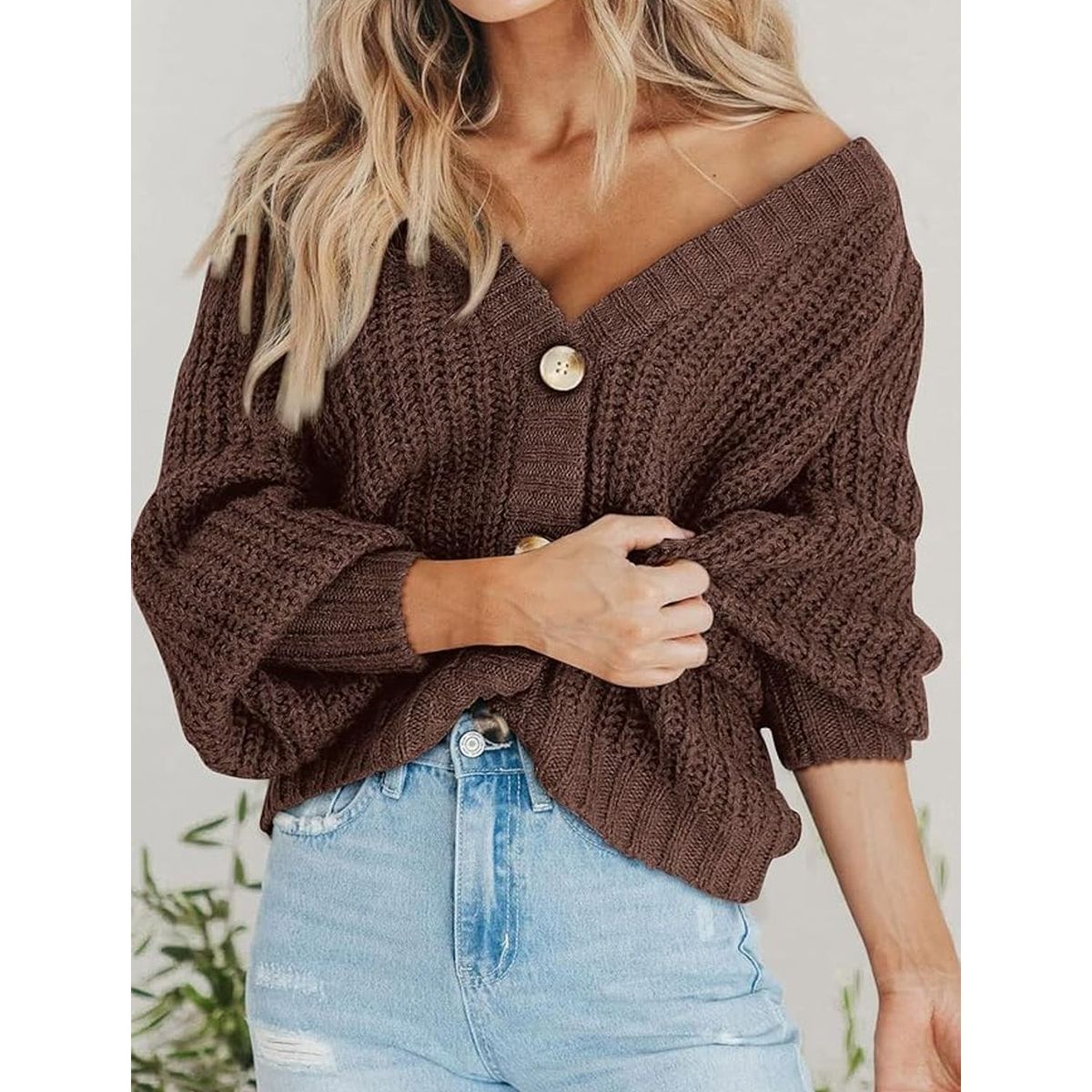 TIOZONEY - Sweater con botones y gorro para mujer