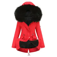 TIOZONEY - Abrigo de invierno con gorro para mujer - Rojo