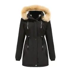 TIOZONEY - Abrigo grueso con gorro desmontable para mujer - Negro