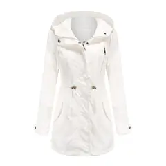 TIOZONEY - Cortavientos largo con gorro para mujer - Blanco