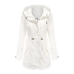 TIOZONEY - Cortavientos largo con gorro para mujer - Blanco