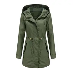 TIOZONEY - Cortavientos largo con gorro para mujer - Verde