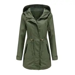 TIOZONEY - Cortavientos largo con gorro para mujer - Verde