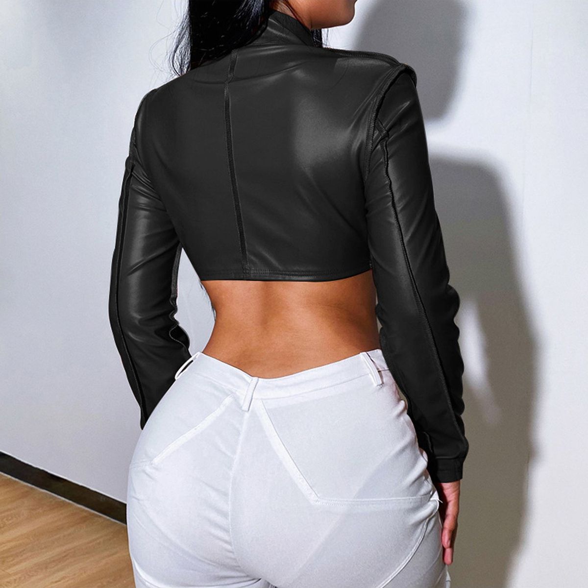 TIOZONEY - Chaqueta Corta Slim De PU