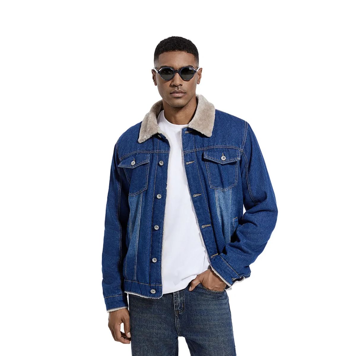 TIOZONEY - Cazadora vaquera para hombre - Azul