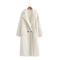 TIOZONEY - Abrigo largo para mujeres - Blanco