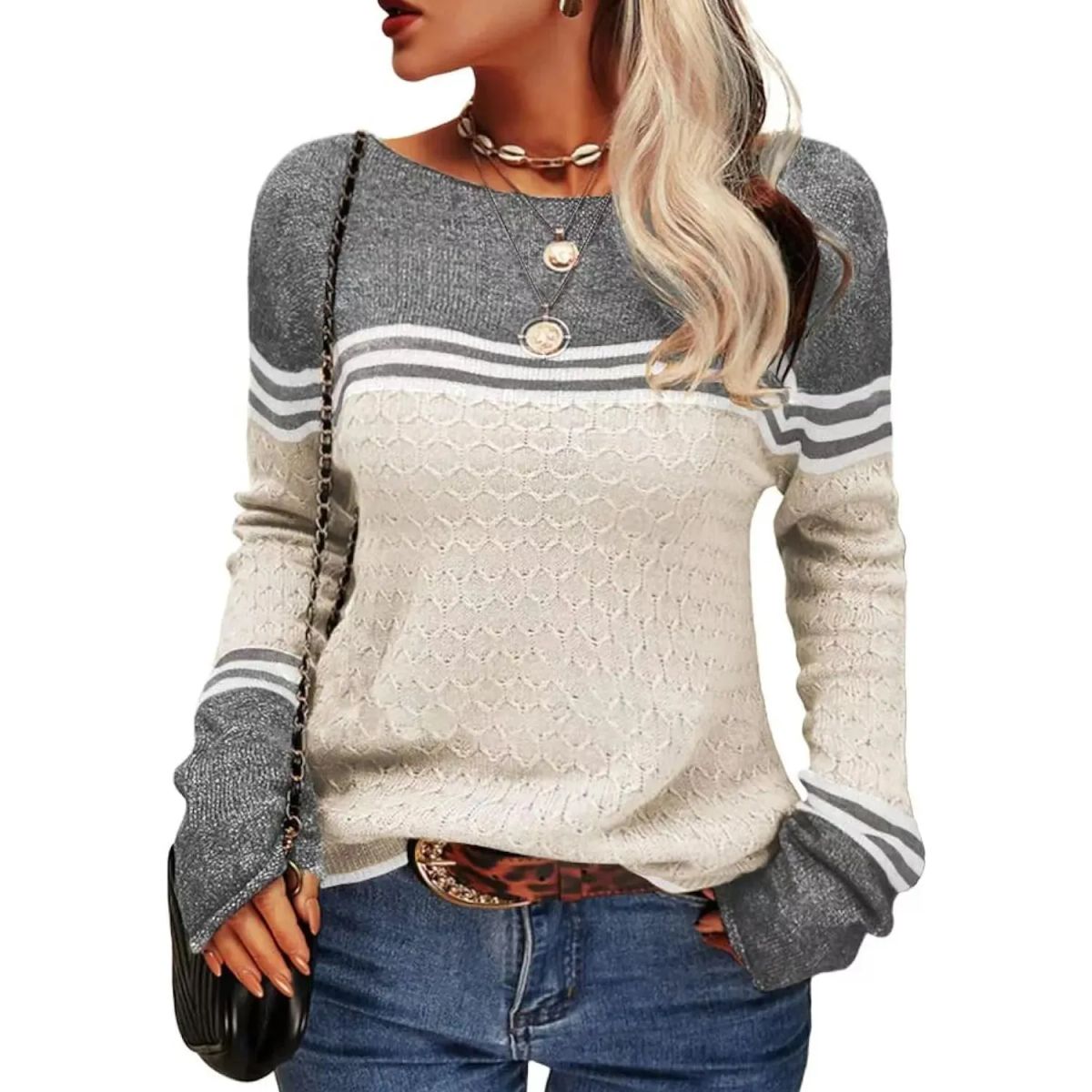 TIOZONEY - Sweater Cuello Redondo Mujer