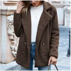 TIOZONEY - Chaqueta de felpa para mujer- Cafe