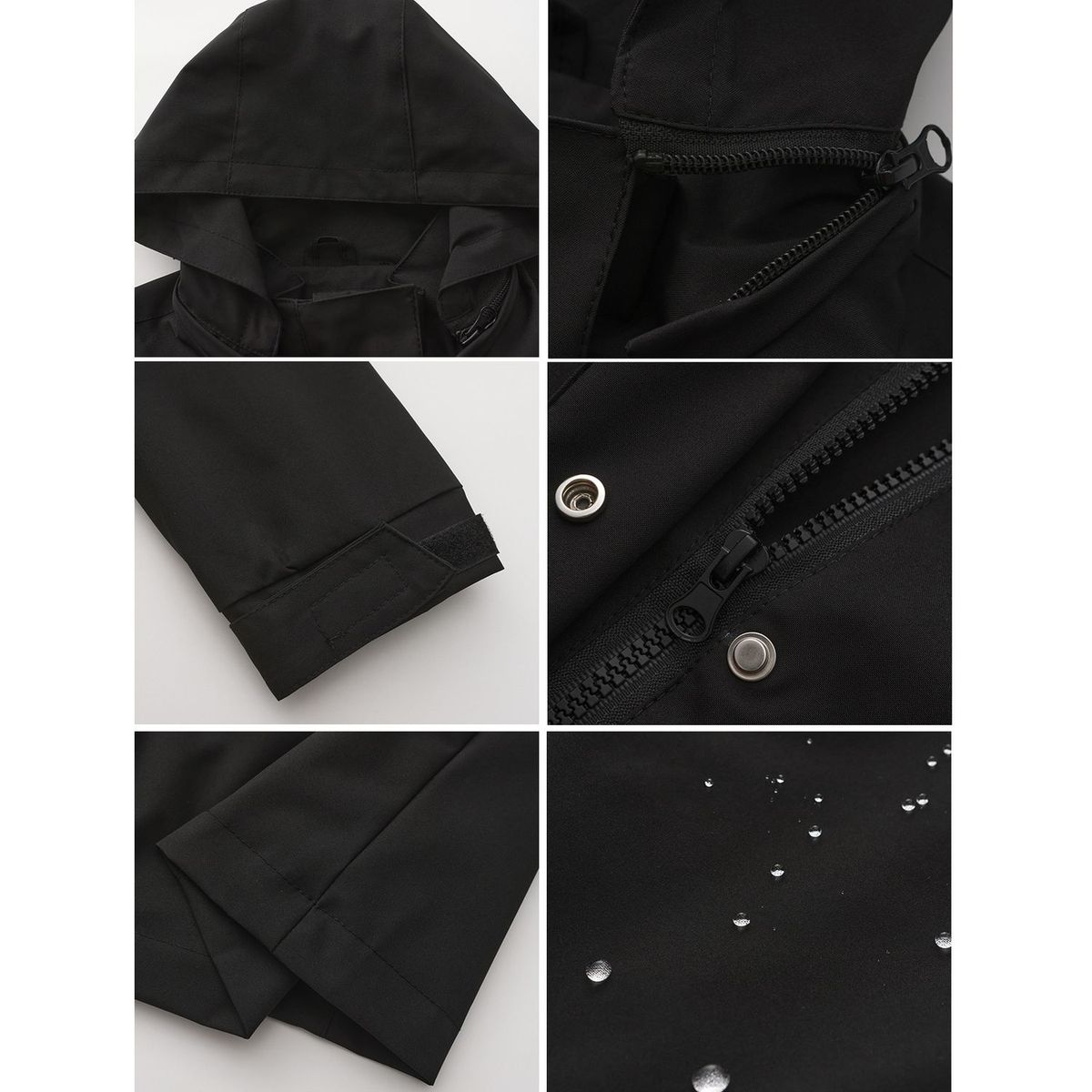 TIOZONEY - Chaqueta impermeable con capucha para mujer-Negro