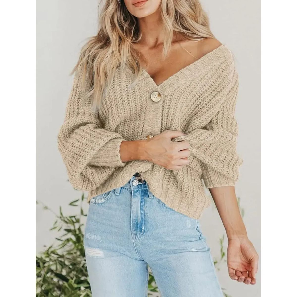 TIOZONEY - Sweater con botones y gorro para mujer