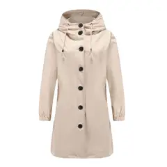 TIOZONEY - Cortavientos largo impermeable con gorro - Beige