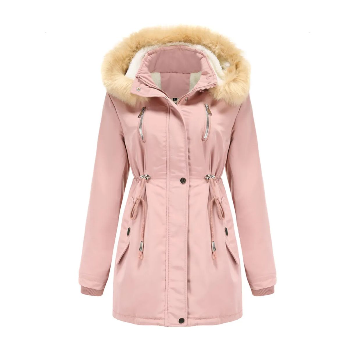 TIOZONEY - Abrigo grueso con gorro desmontable para mujer - Rosado